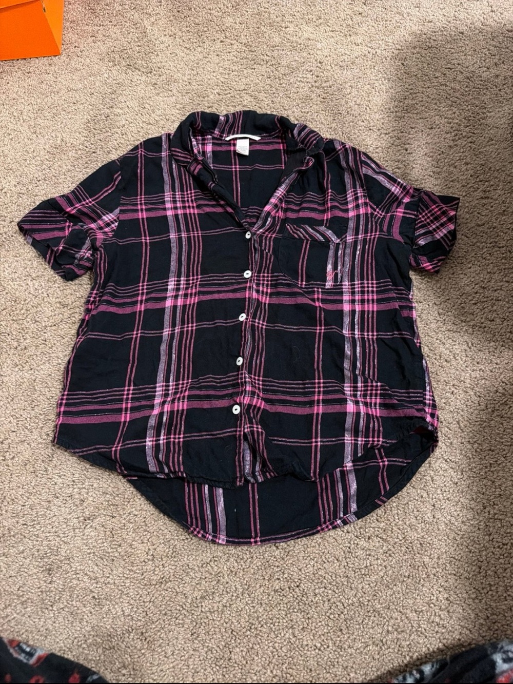Victoria’s Secret Women's Pink & Black Plaid Pajama Top